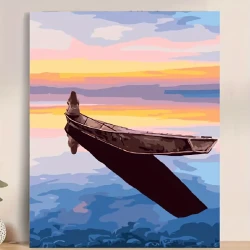 Paint By Number Kit - Little Girl on Canoe (40x50 cm with Wooden Frame)