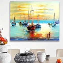 Paint By Number Kit - Fishing Boat At Dusk (40x50 cm with Wooden Frame)