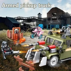 363pcs Armed Truck with Motorcycle Building Blocks Toy Set, Model Display, Festive Gift, Ornament, Halloween Christmas, Plastic, Military Green