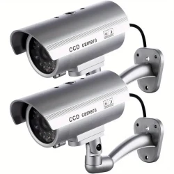 2 Pack Realistic Dummy Security Cameras with LEDs - Indoor/Outdoor Protection