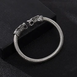 Asgard Crafted Grey Wolf 's Head Torc Bracelet