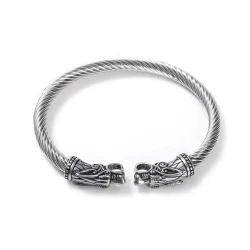 Asgard Crafted Grey Wolf 's Head Torc Bracelet