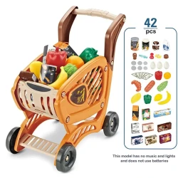 Kids' Play Supermarket Shopping Cart Toy - Perfect Christmas Gift for Ages 3-6, Includes Fruits & Vegetables, Blue, Batteries Not Included