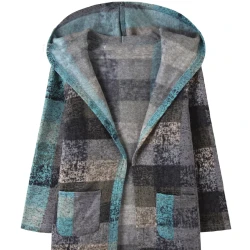 Women's Plaid Vintage Plaid Printed Hooded Sweater Cardigan Fleece Jacket