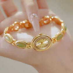 Watch Ladies Bracelet Luxury Brand Waterproof Retro Natural Dongling Stone Hetian Jade