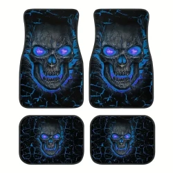 Skull Design Car Floor Mat Set - Non-Slip & Absorbent, 4pcs