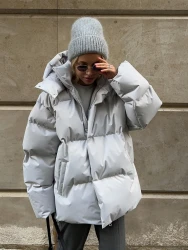 Fashion Coat With Removable Hood Cotton Jacket Winter Warm Windproof Loose Cotton Jacket Loose Parka Outerwear Clothing