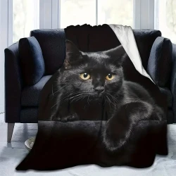 1pc Cozy Black Cat Flannel Throw Blanket