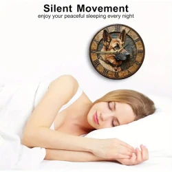 Silent 20.32x20.32cm Aluminum Wall Clock with German Shepherd Design