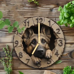 Silent German Shepherd Peeking Wall Clock