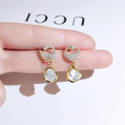 Elegant Swan Crystal Drop Earrings with Gold Accents