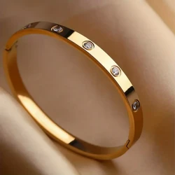 Radiant Elegance: Titanium Steel Rhinestone Bangle Bracelet