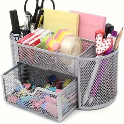 Pen Holder Mesh Desk Tidy – Desktop Stationery Organizer with Drawer