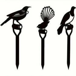 Charming 3pcs Bird Family Metal Garden Stakes – Outdoor Patio & Lawn Decor