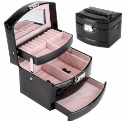 3 Layers Jewelry Boxes And Packaging Leather Makeup Organizer Storage Box