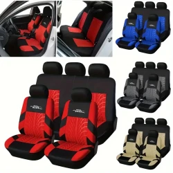 5-Seat Universal Fit Premium Car Seat Cover Set - Durable Polyester Fabric with Sponge Filling, Water-Resistant, Stain-Proof, Breathable, Easy to Clean, Fashionable Elegant Designs - All-Season Car Interior Accessories for Most Vehicles