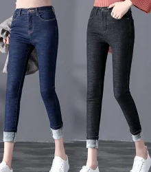 Women Thermal Jeans Winter Snow Warm Plush Stretch Jeans Lady Skinny Thicken Fleece Denim Long Pants Retro Blue Pencil Trousers