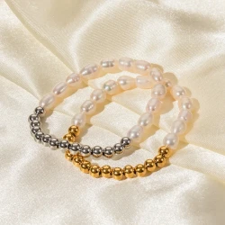 Margaux Freshwater Pearl Bracelet Trendy Stainless Steel Freshwater Pearl Round Bead Bracelet