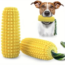 Tough Squeaky Corn Dog Toy with Knot Rope