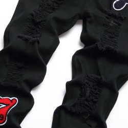 Men's Jeans Zhang Zai Pattern Micro-elastic Black Pants High Quality Fabric Slim-fitting Small Straight