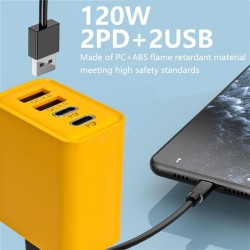 4-Port 120W USB-C PD Charger - Quick Charge QC3.0 Adapter