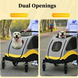 4 Wheels Pet Travel Stroller:Foldable Dog Jogger Wagon Stroller Zipper Divider Outdoor Travel Stroller Breathable Large Dog Pushchair Cat And Dog Trolley With 78cm Entry Door Load Up To 45kg