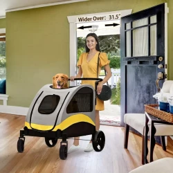 4 Wheels Pet Travel Stroller:Foldable Dog Jogger Wagon Stroller Zipper Divider Outdoor Travel Stroller Breathable Large Dog Pushchair Cat And Dog Trolley With 78cm Entry Door Load Up To 45kg