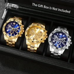 3-Piece/2-Piece Fashionable Business Men's Round Quartz Watch Set with Date Function, Stainless Steel Bands, Zinc Alloy Case, Electronic Movement, Pointer Display - Ideal for Valentine's, Easter, Eid Al-Adha, Birthday, Christmas Gifts