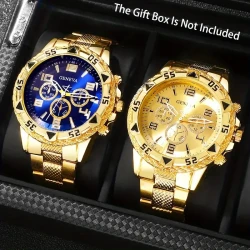 3-Piece/2-Piece Fashionable Business Men's Round Quartz Watch Set with Date Function, Stainless Steel Bands, Zinc Alloy Case, Electronic Movement, Pointer Display - Ideal for Valentine's, Easter, Eid Al-Adha, Birthday, Christmas Gifts