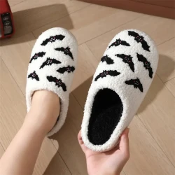 Halloween Skull Rose Slippers Winter Warm Indoor Floo