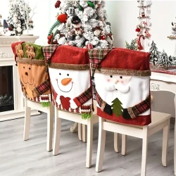 3-Pack Christmas Chair Covers - Festive Dining Chair Slipcovers for Holiday Decor, Suitable for Home & Restaurant Use - Assorted Winter Character Designs