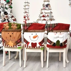 3-Pack Christmas Chair Covers - Festive Dining Chair Slipcovers for Holiday Decor, Suitable for Home & Restaurant Use - Assorted Winter Character Designs