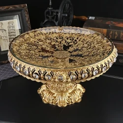 Burronwood Glass Fruit Bowl with Golden Iron Design