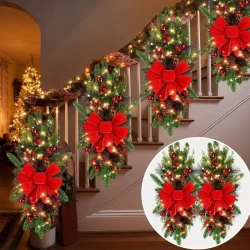 60.96cm Cordless Christmas Swag - Artificial Teardrop Garland for Stairs & Door, Battery-Powered Outdoor Holiday Decor