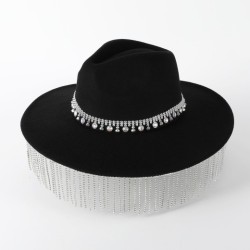 Pendant Wide Brim Top Hat Casual Fedora Hat Women Fur Felt Hat