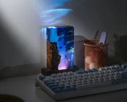 Square Wood Resin Ocean Small Night Lamp