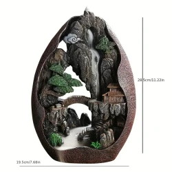 Waterfall Backflow Mountain Rockery Teahouse Fengshui Incense Burner, Ceramic Censer, Home Office Incense Passage Incense Insert Decor