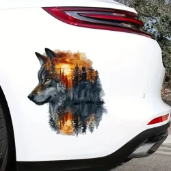 Wolf & Forest Scene Vinyl Decals with Glitter Embellishment