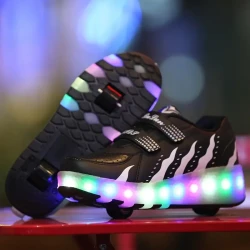 Casual Cool Low Top Roller Skateboard Shoes With Rechargeable LED Light For Girls, Anti Slip Retractable Removable Double-wheeled Shoes For Indoor Outdoor, All Seasons