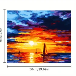 Sunset Sea Paint By Number DIY Kit with Wooden Frame