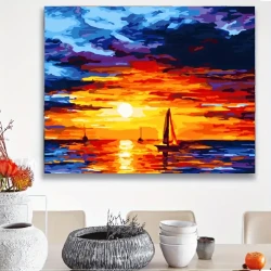 Sunset Sea Paint By Number DIY Kit with Wooden Frame