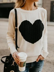 Love Printed Pullover Sweater For Women Solid Color Spring And Autumn Clothes Valentines Day