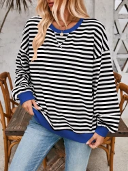 Loose Striped Long Sleeve T-shirt Casual Pullover Sweater For Womens Clothing