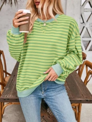 Loose Striped Long Sleeve T-shirt Casual Pullover Sweater For Womens Clothing