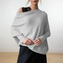 Loose Bat Sleeve Sweater Tops Simple Casual Fashion Versatile Solid Color Round Neck Sweater For Women