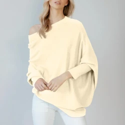 Loose Bat Sleeve Sweater Tops Simple Casual Fashion Versatile Solid Color Round Neck Sweater For Women