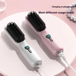 Rechargeable Wireless Straightening Comb 220 Hair Straightener Brush USB Rechargeable Flat Iron LCD Display Temperature