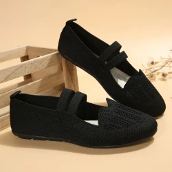 Casual Mesh Flats Women's Low-cut Round Toe Slip-on Knit Shoes