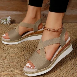 Wedge Sandals For Women Cross-strap Platform Gladiator Hemp Heel Shoes Summer