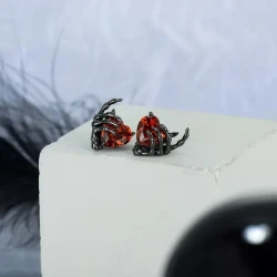 Retro Dark Series Ghost Hand Heart Shape With Diamond Ear Studs